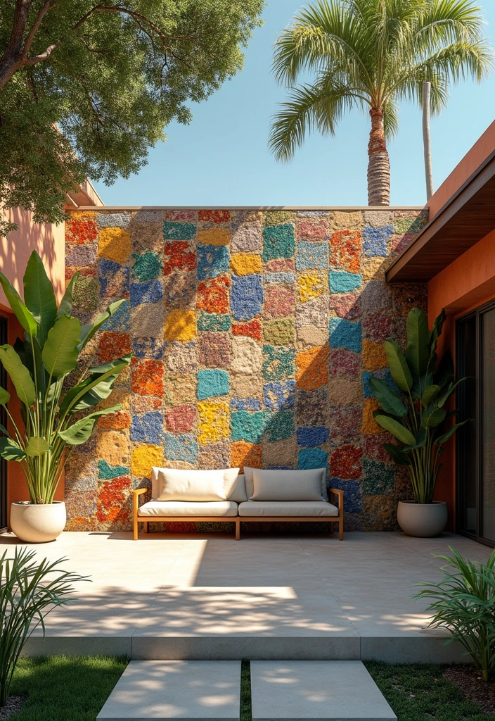 25+ Patio Wall Ideas to Upgrade Your Outdoor Space - 9. Panels of Colorful Tiles