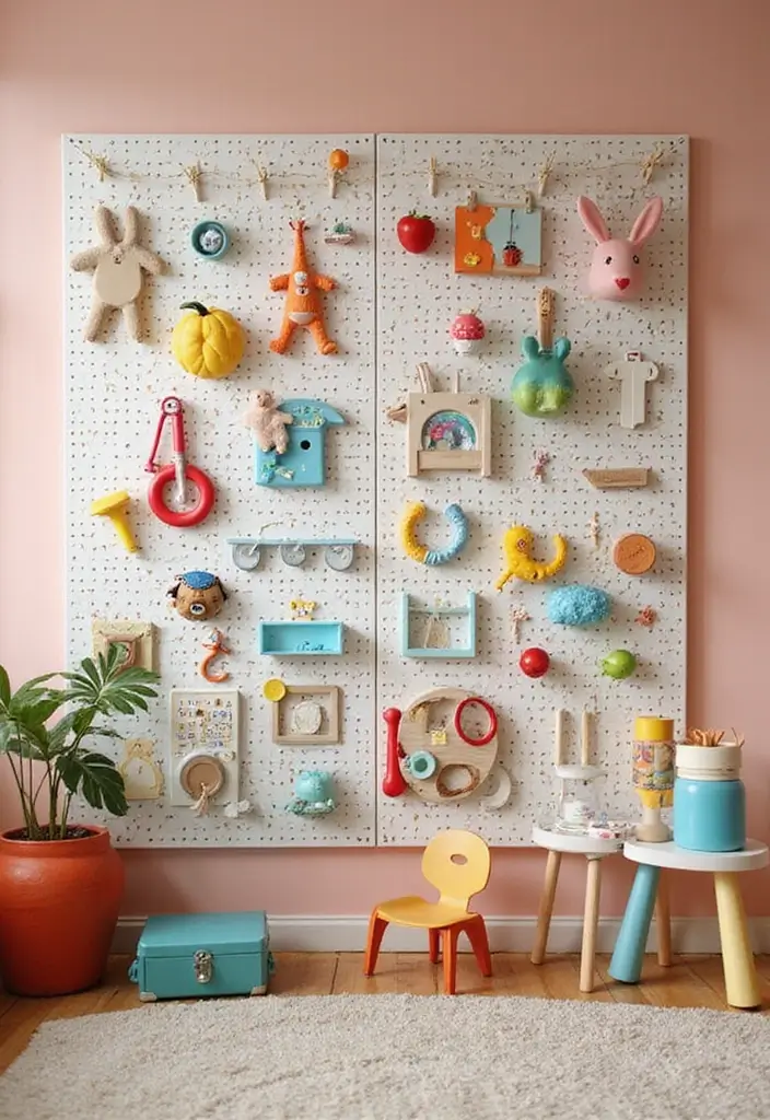 25+ Playroom Storage Ideas to Tame the Toy Chaos - 13. Interactive Toy Wall