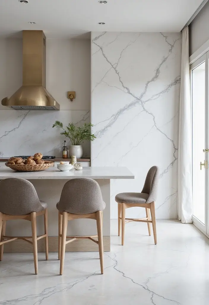 25+ Pony Wall Ideas to Separate Spaces with Style - 1. Minimalist Marble Pony Wall
