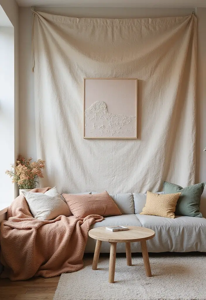 25+ Pony Wall Ideas to Separate Spaces with Style - 15. Fabric-Covered Pony Wall