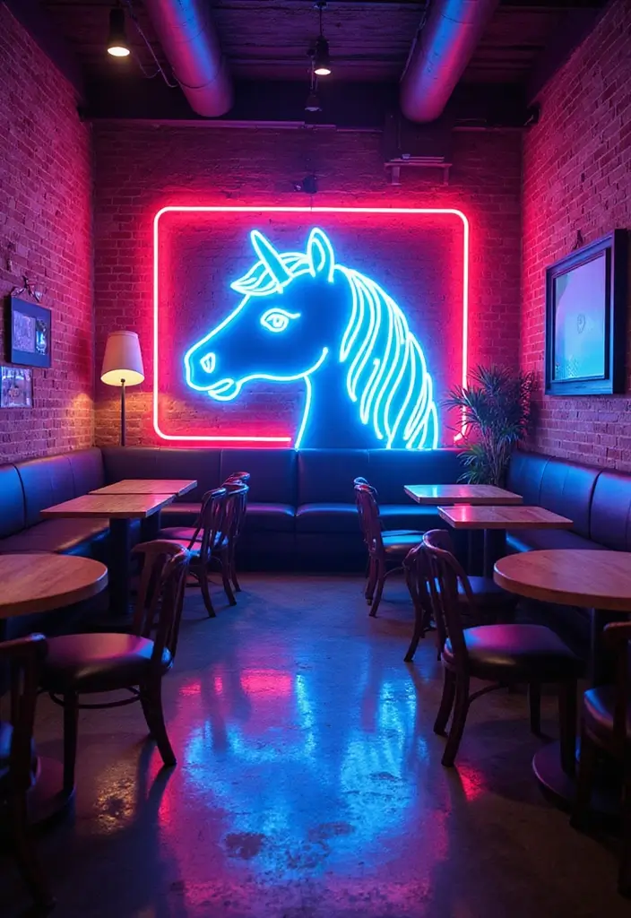 25+ Pony Wall Ideas to Separate Spaces with Style - 24. Neon Light Pony Wall