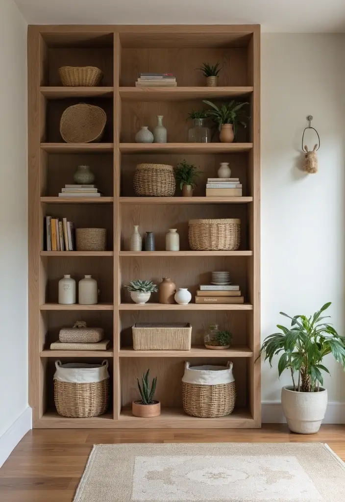 25+ Pony Wall Ideas to Separate Spaces with Style - 5. Open Storage Pony Wall