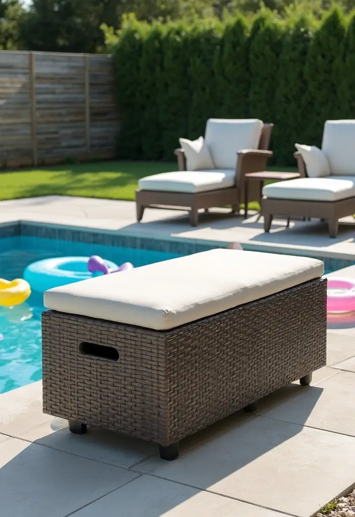 25+ Pool Float Storage Ideas to Keep Summer Clutter-Free 68 25+ Pool Float Storage Ideas to Keep Summer Clutter-Free - 12. Chest Storage with Cushion Top