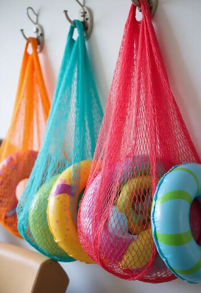 25+ Pool Float Storage Ideas to Keep Summer Clutter-Free 80 25+ Pool Float Storage Ideas to Keep Summer Clutter-Free - 14. Mesh Bags for Easy Storage