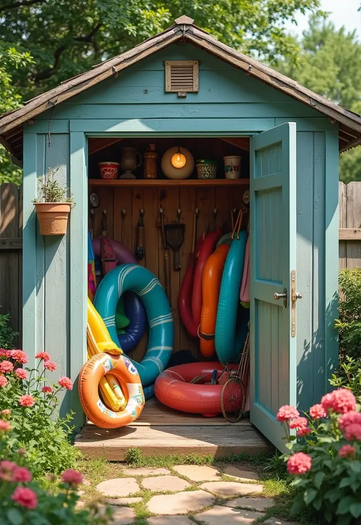 25+ Pool Float Storage Ideas to Keep Summer Clutter-Free 97 25+ Pool Float Storage Ideas to Keep Summer Clutter-Free - 17. Garden Shed for Storage