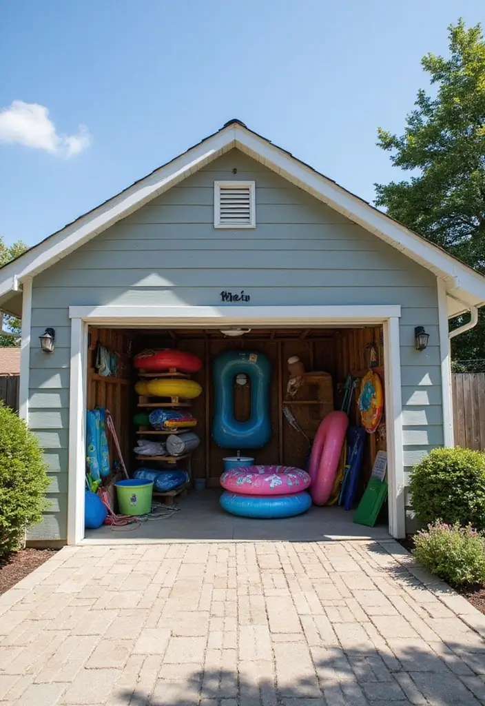 25+ Pool Float Storage Ideas to Keep Summer Clutter-Free 138 25+ Pool Float Storage Ideas to Keep Summer Clutter-Free - 24. Custom Pool Float Garage