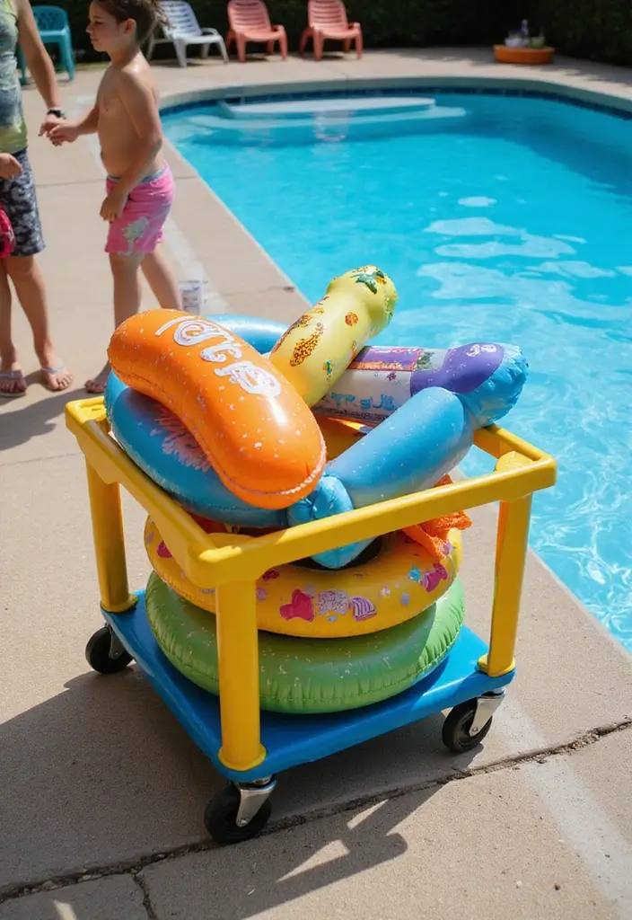 25+ Pool Float Storage Ideas to Keep Summer Clutter-Free 20 25+ Pool Float Storage Ideas to Keep Summer Clutter-Free - 4. Rolling Storage Carts
