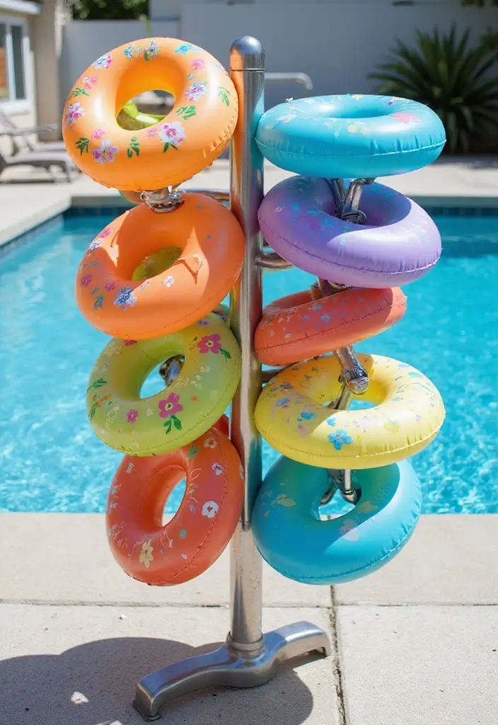 25+ Pool Float Storage Ideas to Keep Summer Clutter-Free 27 25+ Pool Float Storage Ideas to Keep Summer Clutter-Free - 5. Poolside Float Racks