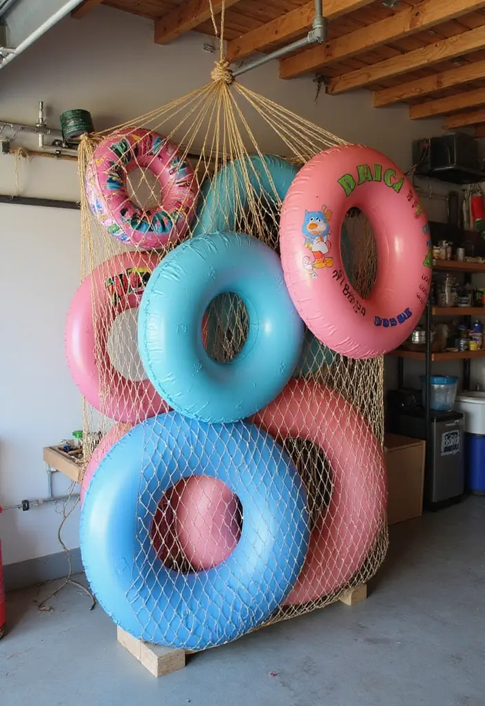 25+ Pool Float Storage Ideas to Keep Summer Clutter-Free 32 25+ Pool Float Storage Ideas to Keep Summer Clutter-Free - 6. DIY Float Storage Net
