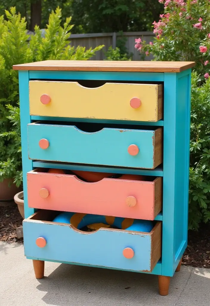 25+ Pool Float Storage Ideas to Keep Summer Clutter-Free 39 25+ Pool Float Storage Ideas to Keep Summer Clutter-Free - 7. Repurposed Outdoor Furniture