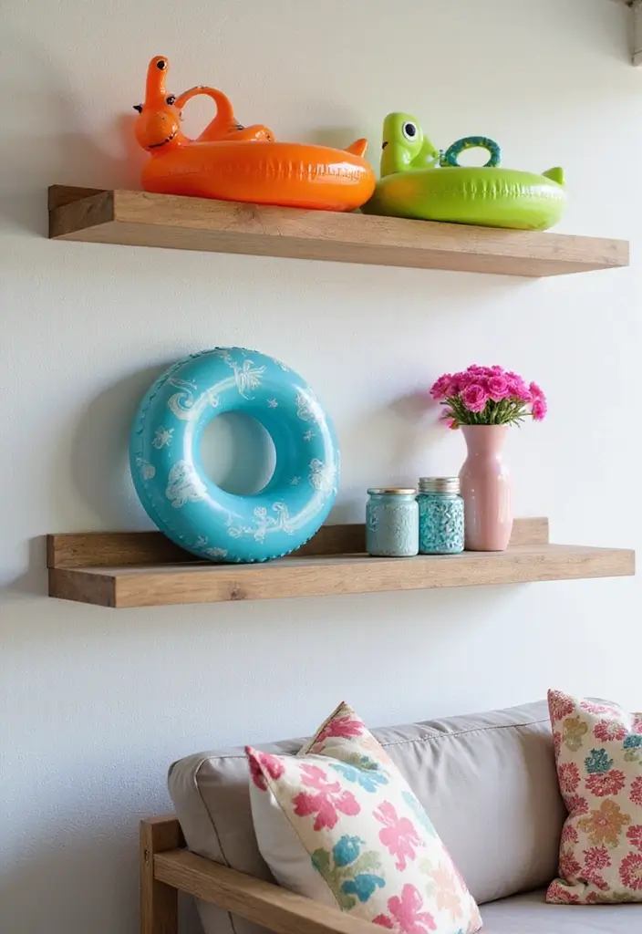 25+ Pool Float Storage Ideas to Keep Summer Clutter-Free 51 25+ Pool Float Storage Ideas to Keep Summer Clutter-Free - 9. Floating Shelf Storage