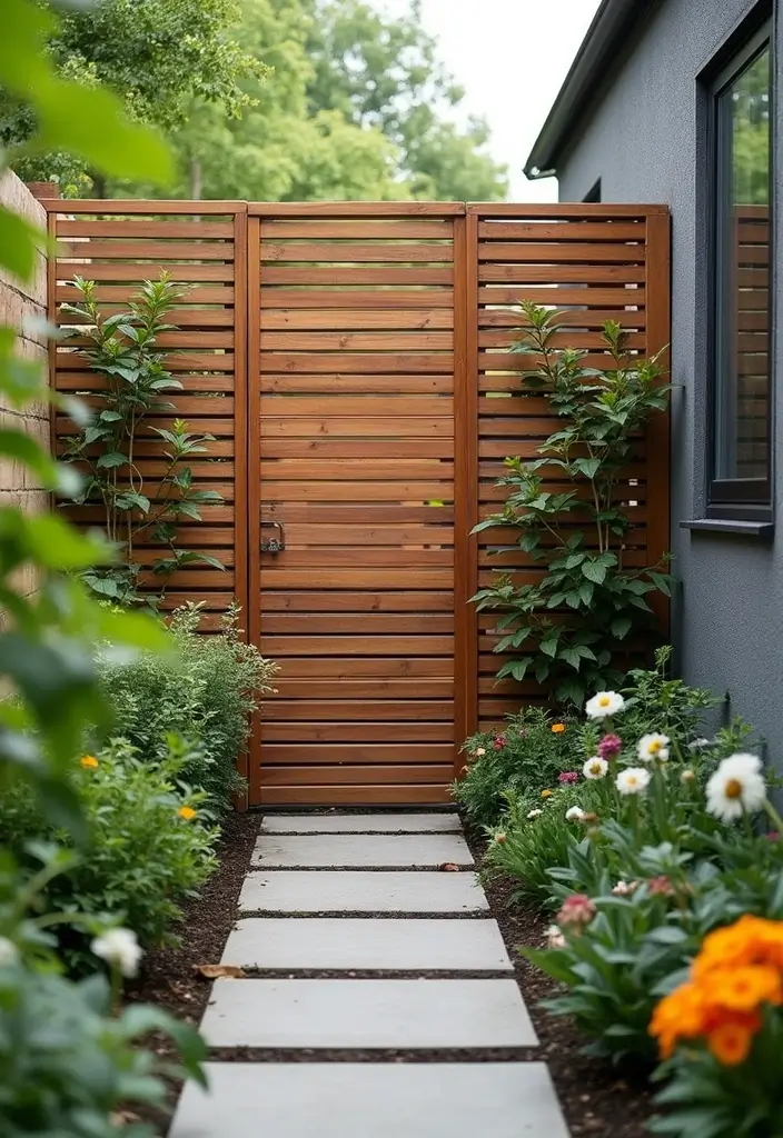 25+ Privacy Wall Ideas That Are Stylish and Functional - 2. Wooden Slatted Fencing