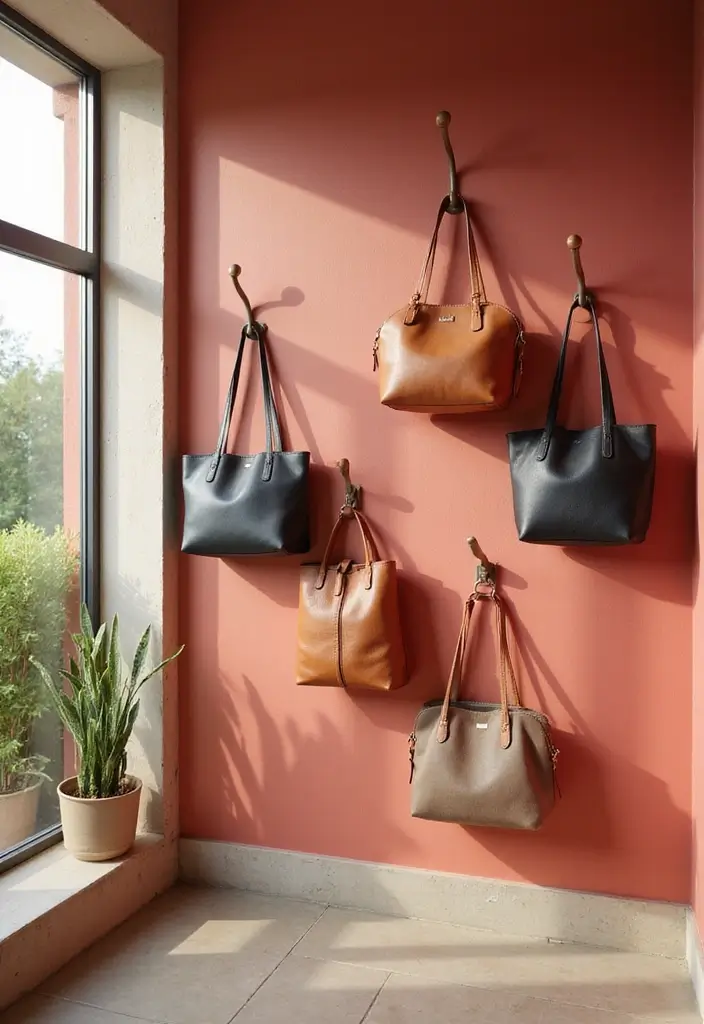 25+ Purse Storage Ideas to Keep Your Bags Neat and Accessible - 1. Wall-Mounted Hooks