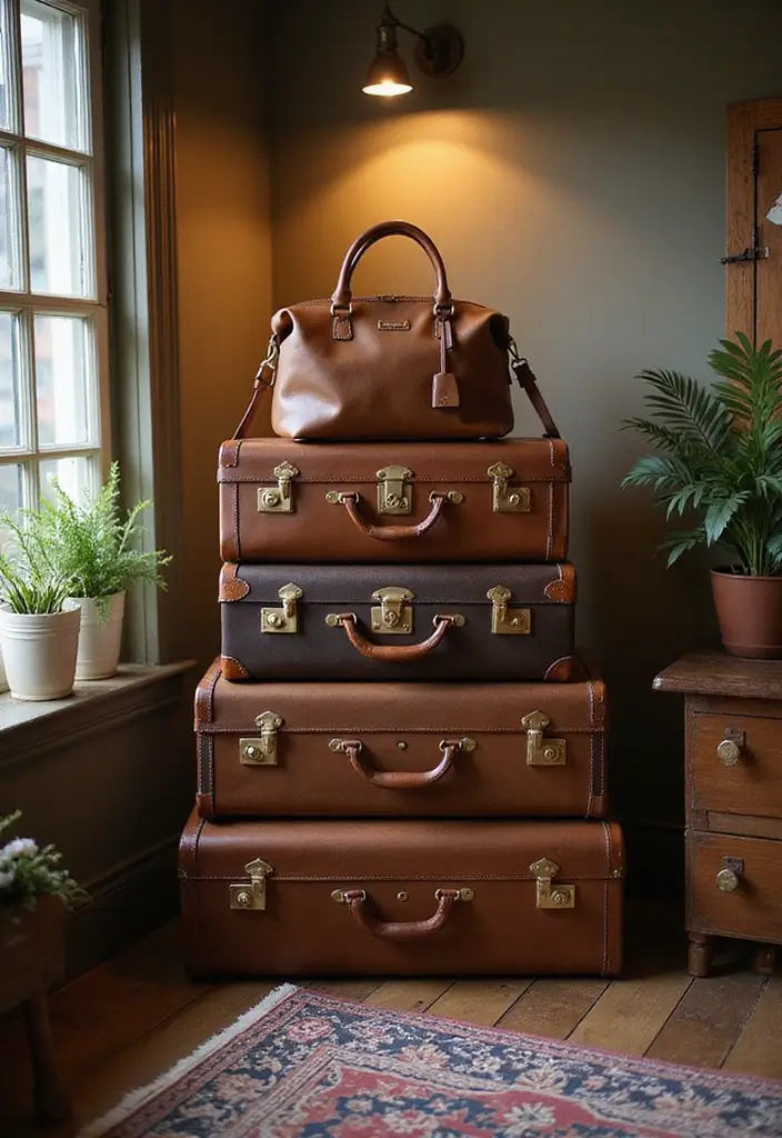 25+ Purse Storage Ideas to Keep Your Bags Neat and Accessible - 12. Vintage Suitcases
