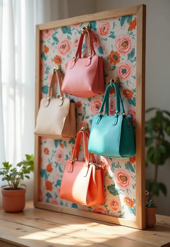 25+ Purse Storage Ideas to Keep Your Bags Neat and Accessible - 15. DIY Purse Display Board