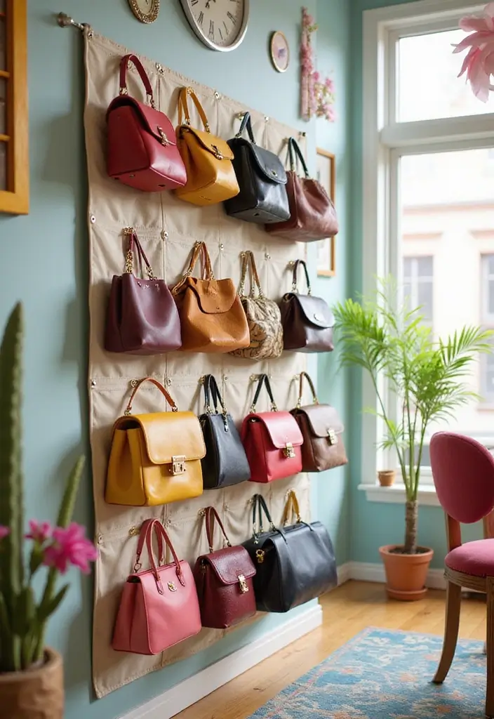 25+ Purse Storage Ideas to Keep Your Bags Neat and Accessible - 18. Hanging Fabric Pockets