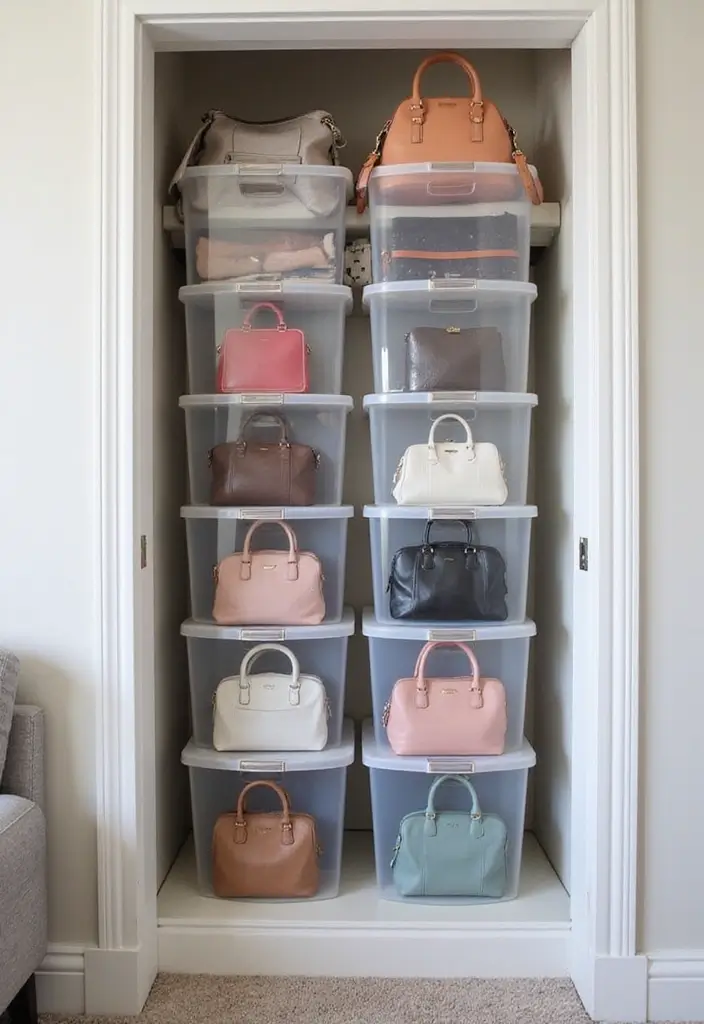 25+ Purse Storage Ideas to Keep Your Bags Neat and Accessible - 2. Clear Storage Bins