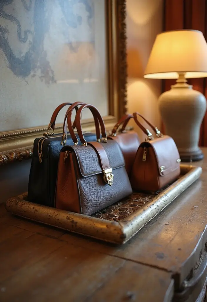 25+ Purse Storage Ideas to Keep Your Bags Neat and Accessible - 20. Stylish Trays