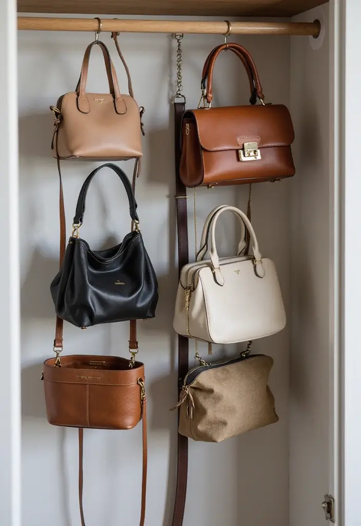 25+ Purse Storage Ideas to Keep Your Bags Neat and Accessible - 21. Hanging Belt Rack