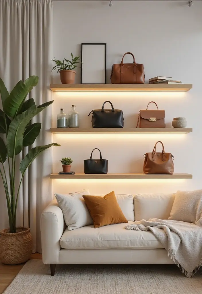 25+ Purse Storage Ideas to Keep Your Bags Neat and Accessible - 23. Floating Shelves