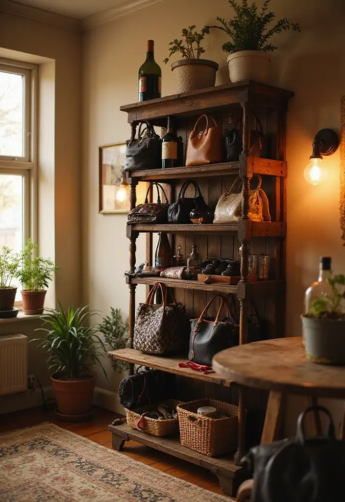 25+ Purse Storage Ideas to Keep Your Bags Neat and Accessible - 24. Repurposed Wine Rack