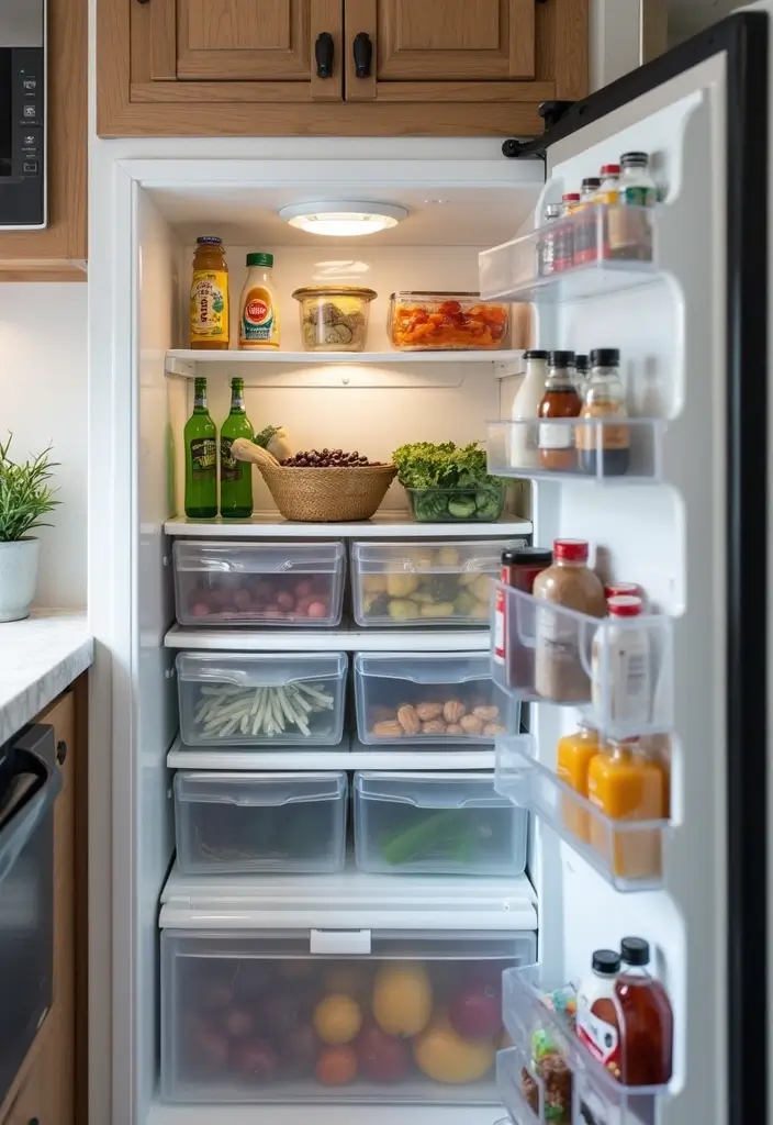 25+ RV Storage Ideas to Keep Your Tiny Home on Wheels Organized - 15. Utilize the Refrigerator Space Wisely