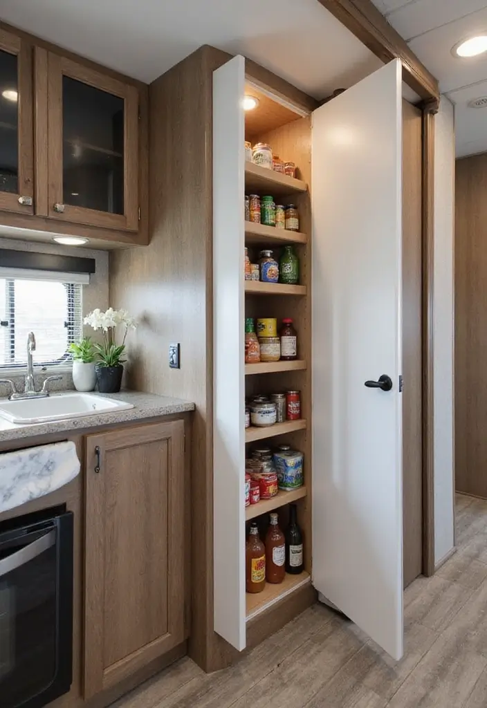 25+ RV Storage Ideas to Keep Your Tiny Home on Wheels Organized - 18. Implement a Slide-Out Pantry