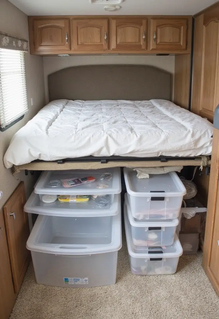 25+ RV Storage Ideas to Keep Your Tiny Home on Wheels Organized - 2. Under-Bed Storage Bins