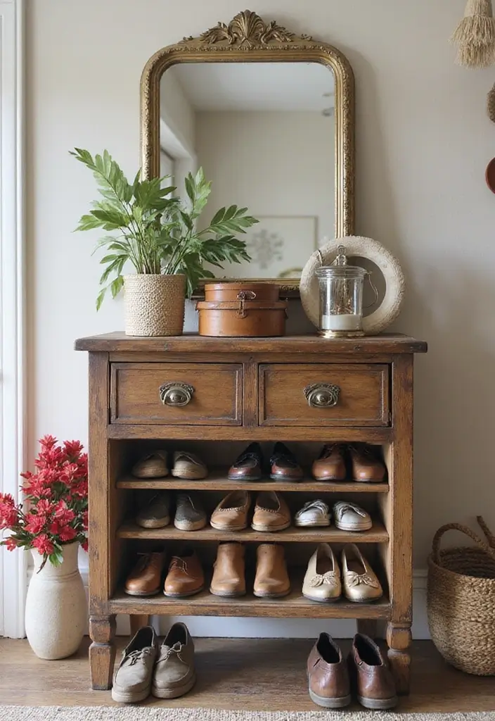 25+ Shoe Storage Ideas to Organize Your Collection in Style - 12. Repurposed Furniture