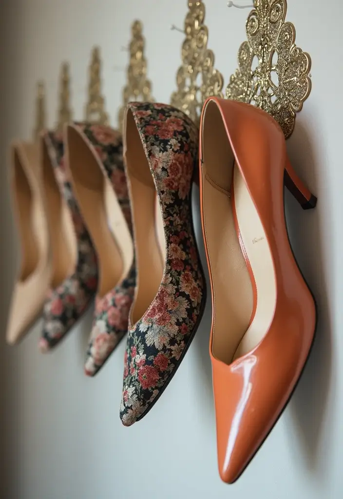 25+ Shoe Storage Ideas to Organize Your Collection in Style - 24. Use Hooks for High-Heeled Shoes