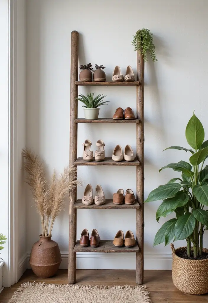 25+ Shoe Storage Ideas to Organize Your Collection in Style - 25. Use a Decorative Ladder