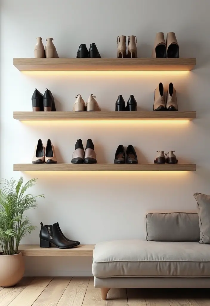 25+ Shoe Storage Ideas to Organize Your Collection in Style - 6. Wall-Mounted Shoe Shelves