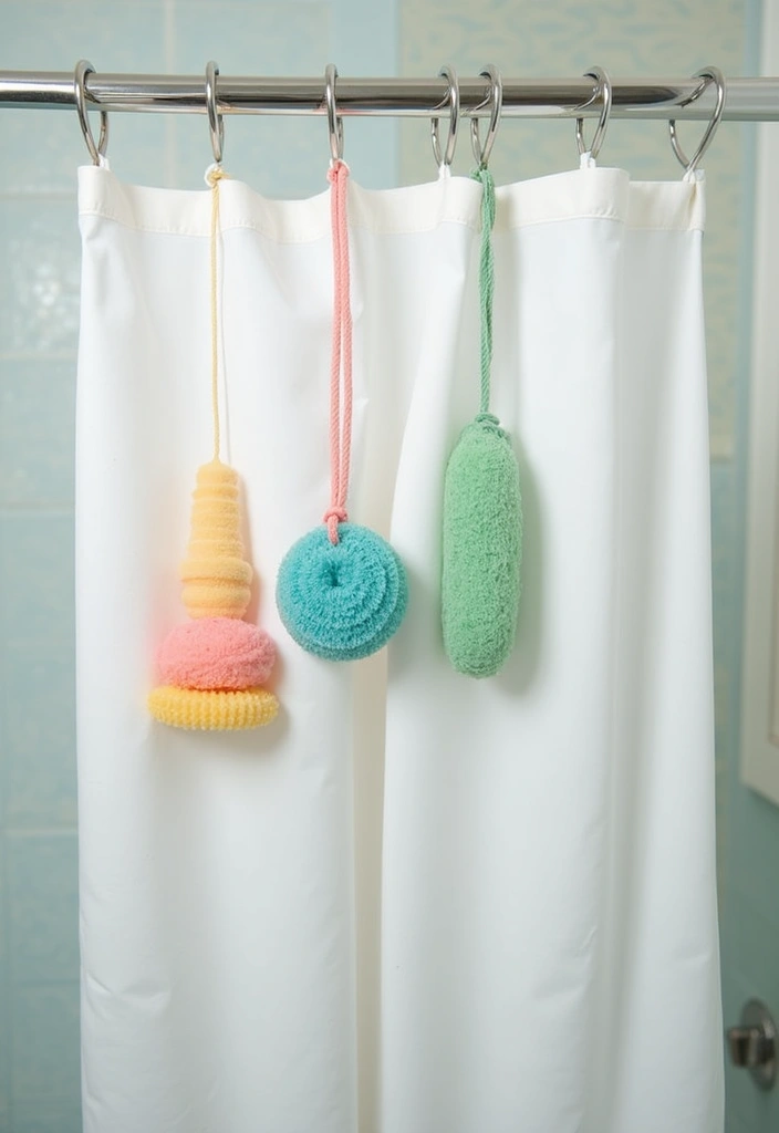 25 Shower Storage Ideas for a Clean and Organized Bathroom 18. Shower Curtain Hooks with Built In Storage