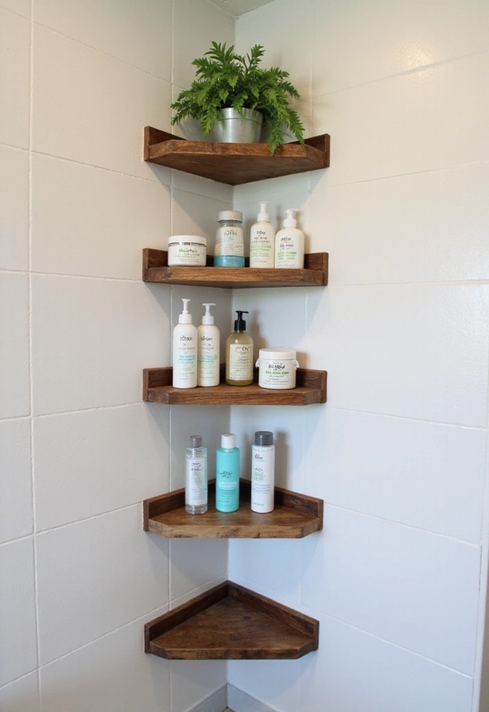 25 Shower Storage Ideas for a Clean and Organized Bathroom 6. Corner Shower Shelves