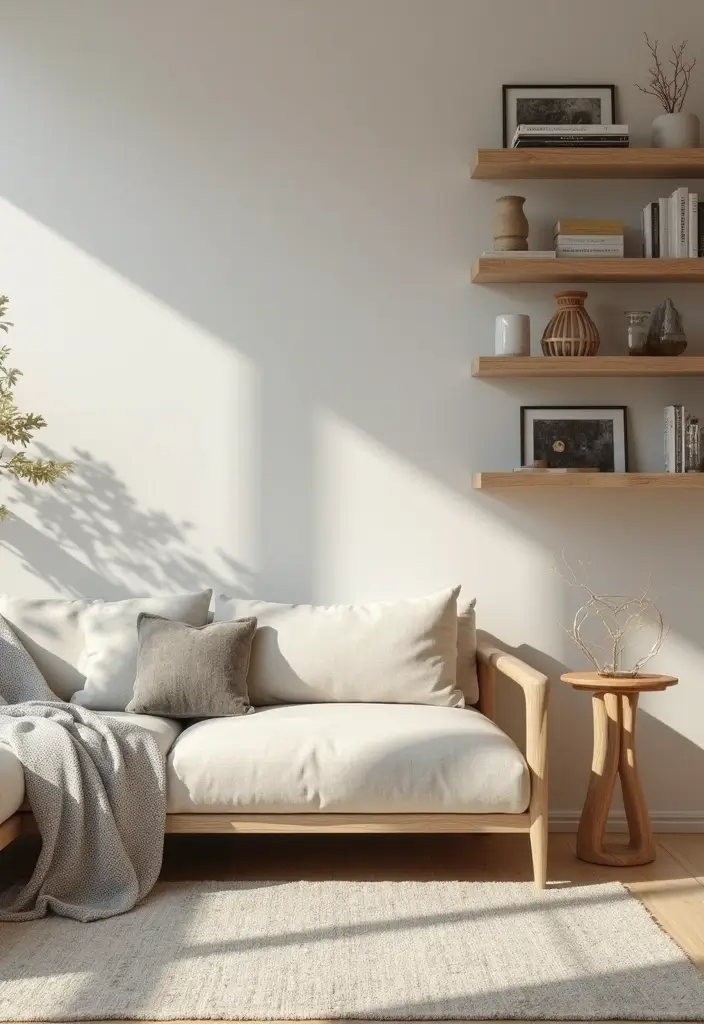 25+ Simple Accent Wall Ideas That Make a Big Impact 141 25+ Simple Accent Wall Ideas That Make a Big Impact - 23. Minimalist Wood Shelf Accent