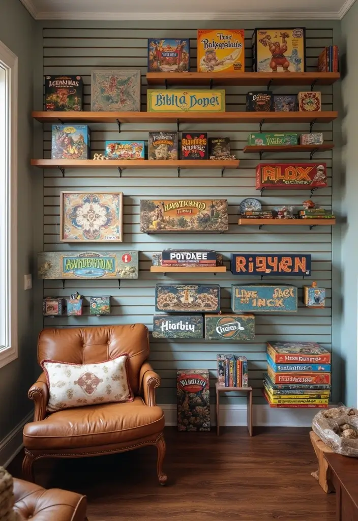 25+ Slat Wall Ideas for Modern and Functional Spaces 137 25+ Slat Wall Ideas for Modern and Functional Spaces - 21. Slat Wall for Board Games