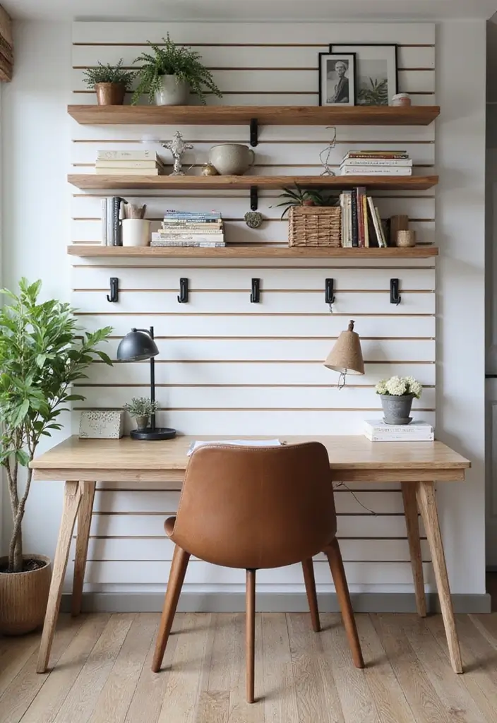 25+ Slat Wall Ideas for Modern and Functional Spaces 15 25+ Slat Wall Ideas for Modern and Functional Spaces - 3. Multi-Functional Home Office Slat Walls