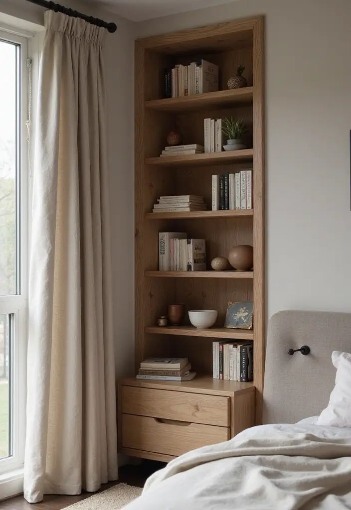 25+ Small Bedroom Storage Ideas to Maximize Every Inch - 13. Corner Shelves
