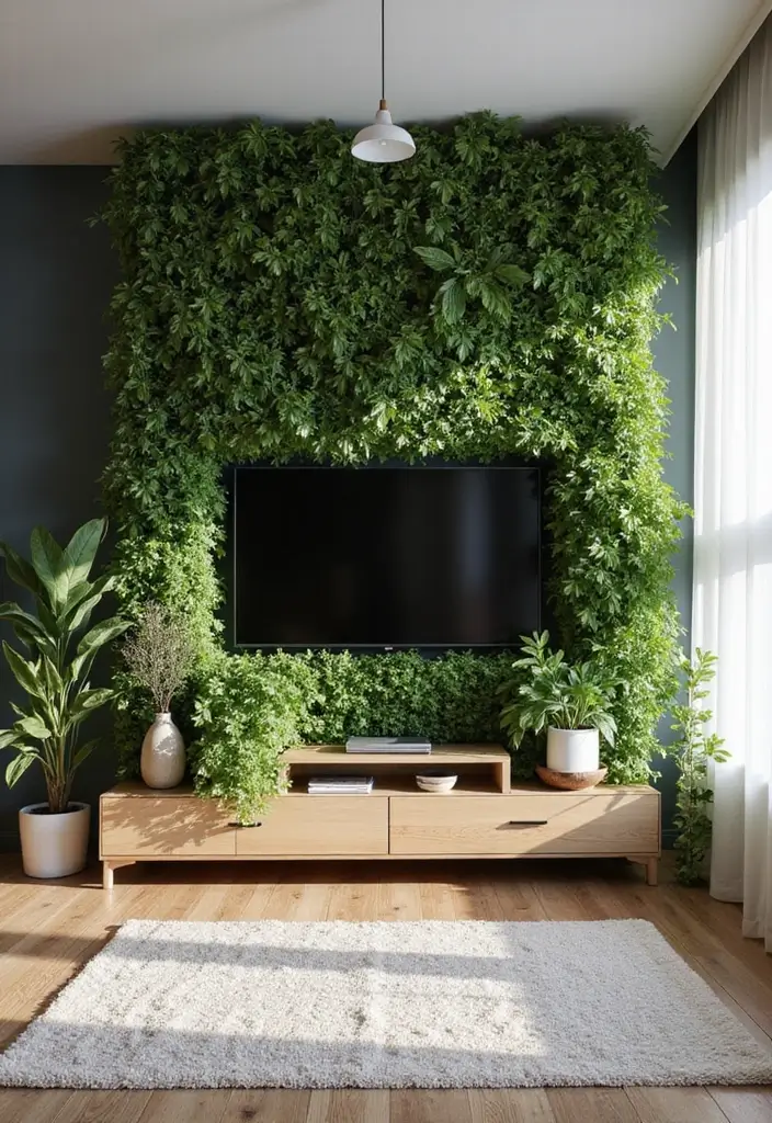 25+ Small Living Room TV Wall Ideas to Maximize Space 56 25+ Small Living Room TV Wall Ideas to Maximize Space - 10. Vertical Garden TV Wall