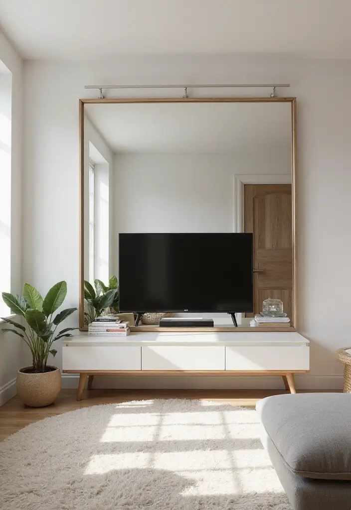 25+ Small Living Room TV Wall Ideas to Maximize Space 96 25+ Small Living Room TV Wall Ideas to Maximize Space - 16. Use Mirrors to Reflect Space