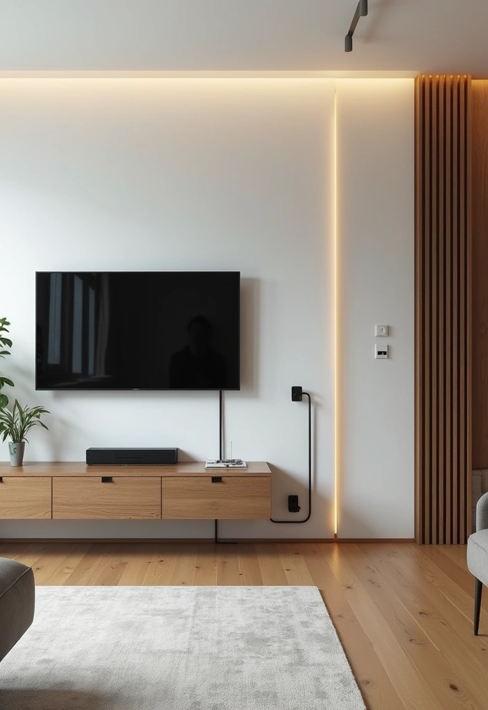 25+ Small Living Room TV Wall Ideas to Maximize Space 106 25+ Small Living Room TV Wall Ideas to Maximize Space - 18. Cable Management Solutions