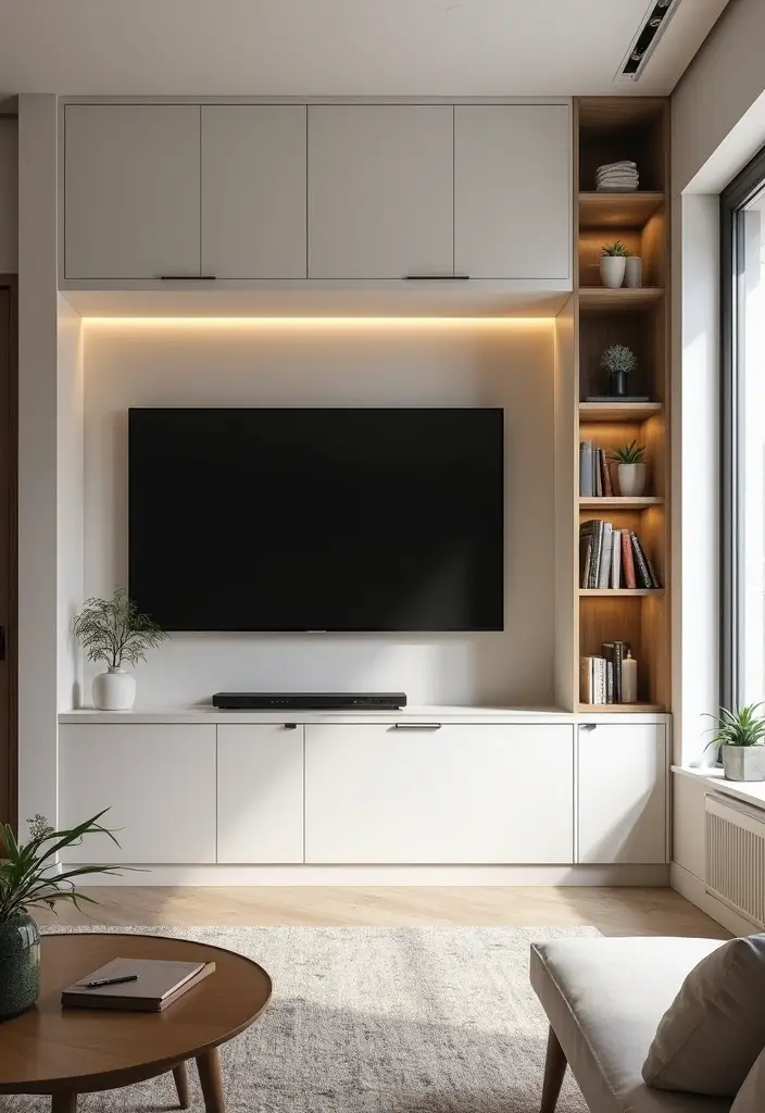 25+ Small Living Room TV Wall Ideas to Maximize Space 8 25+ Small Living Room TV Wall Ideas to Maximize Space - 2. Built-in Cabinets for Storage Solutions