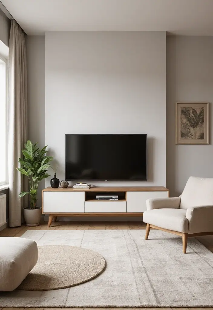 25+ Small Living Room TV Wall Ideas to Maximize Space 132 25+ Small Living Room TV Wall Ideas to Maximize Space - 22. Minimalist Color Palette