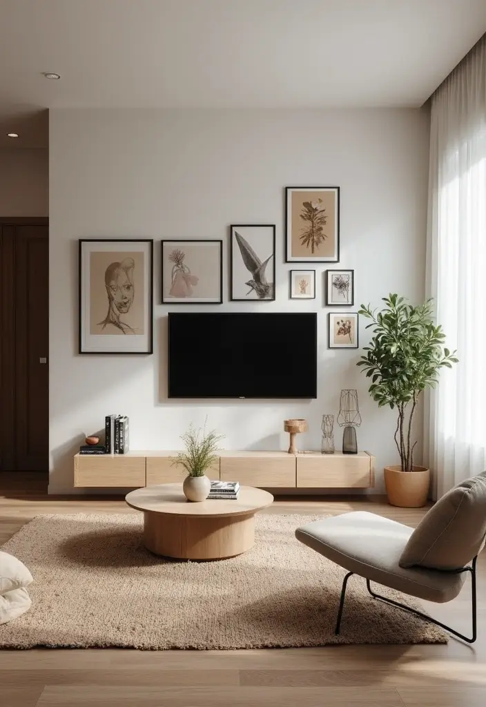 25+ Small Living Room TV Wall Ideas to Maximize Space 22 25+ Small Living Room TV Wall Ideas to Maximize Space - 4. Artful TV Wall Mounts
