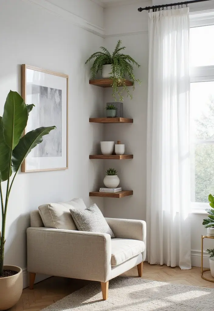 25+ Smart Storage Ideas to Organize Every Corner of Your Home - 23. Floating Corner Shelves