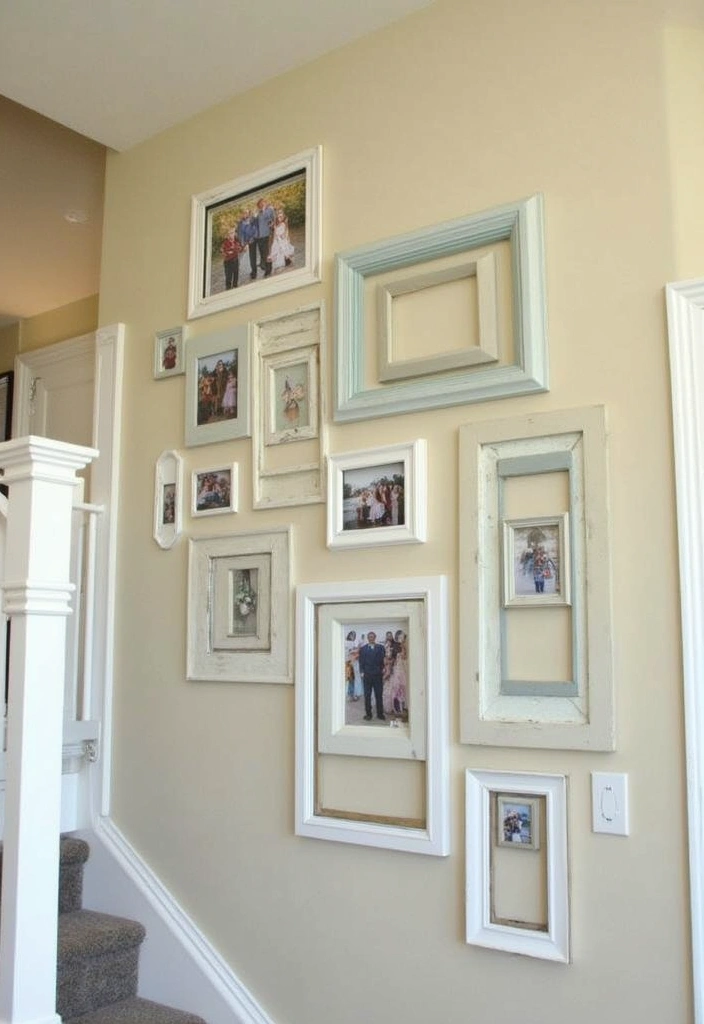 25+ Staircase Picture Wall Ideas That Tell Your Family Story - 14. Repurposed Window Frames