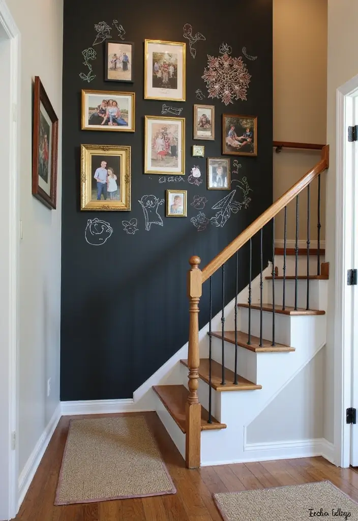 25+ Staircase Picture Wall Ideas That Tell Your Family Story - 17. Chalkboard Wall Art