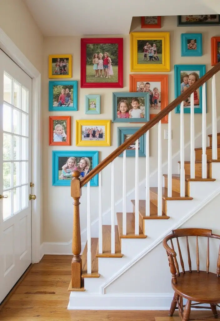 25+ Staircase Picture Wall Ideas That Tell Your Family Story - 20. Fun with Color