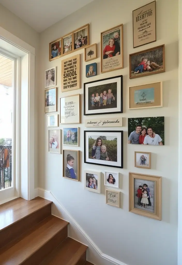 25+ Staircase Picture Wall Ideas That Tell Your Family Story - 25. Personalized Family Gallery