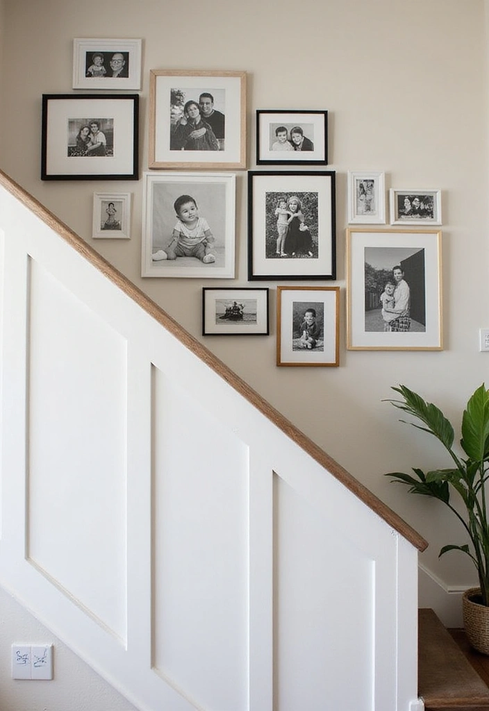 25+ Staircase Picture Wall Ideas That Tell Your Family Story - 7. Black and White Elegance
